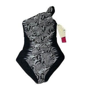 Gottex Snake Print Slimming One Piece Tummy Control Swimsuit Sz 10 One Shoulder
